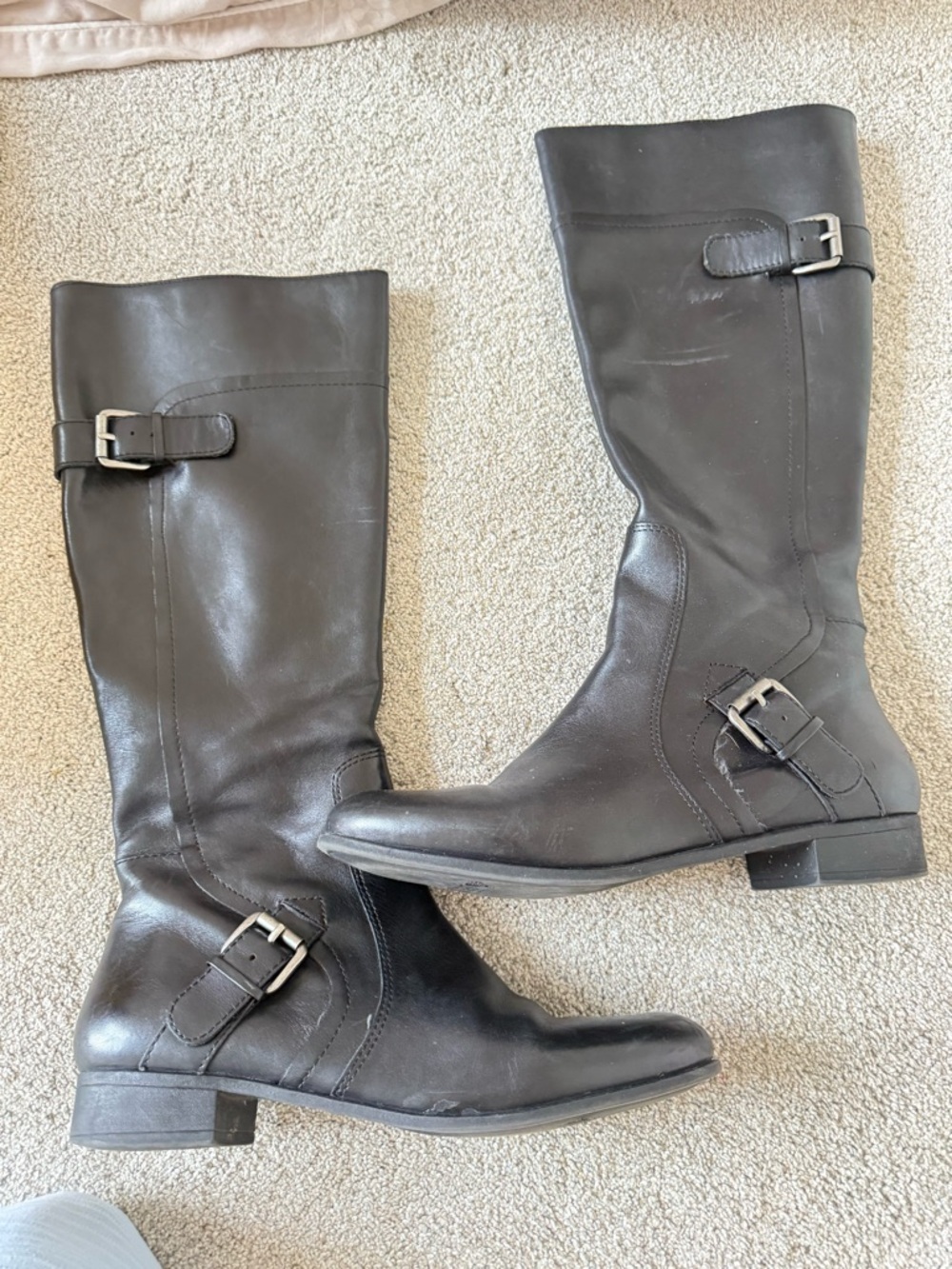 Classic Women's Black Leather Riding Boots with Buckle Detail